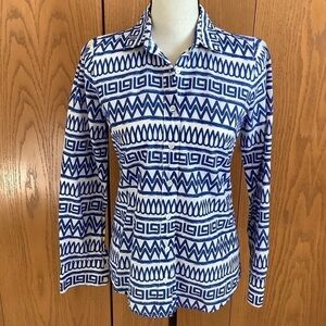 Elliott Lauren Blue & White Print Blouse Sz-2